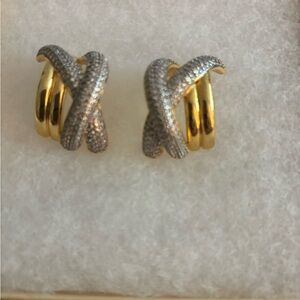 Natasha Denona Gold and Silver Crossover Earrings